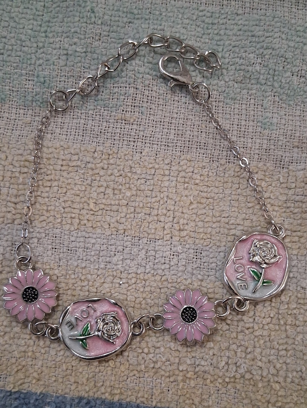 Pink Floral 'Love' Charm Bracelet - Women Jewelry